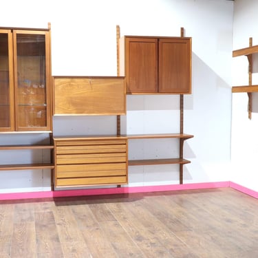 Mid Century Modern Vintage Teak Cado Wall Hanging System Danish Shelving Unit Display Cabinet 