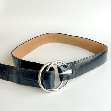 Black Leather Embossed Belt