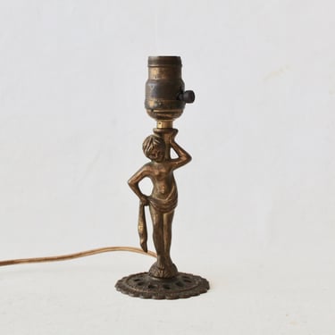 Vintage Mid Century Brass Figurine Accent Table Lamp 