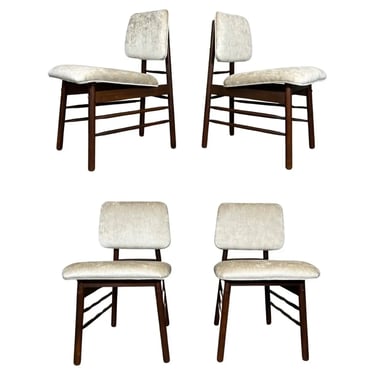 4 Mid-Century Greta Grossman Off-White Velvet Walnut Dining Chairs 