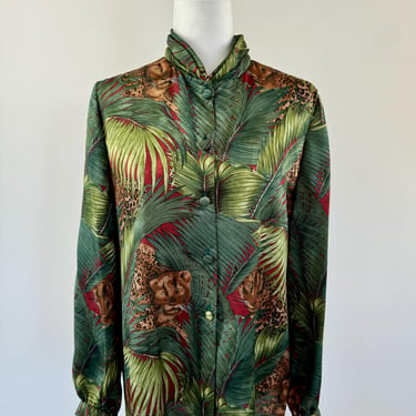 1970s Polyester Tiger Palm Blouse 