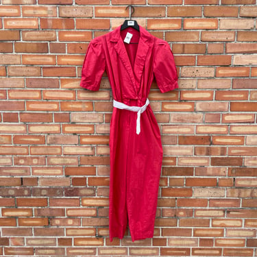 vintage 80s red cotton jumpsuit / s small 