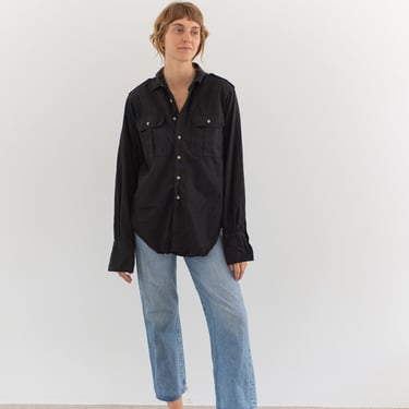 Vintage Black Long Sleeve Shirt | Simple Flap Pocket Blouse | 100% Cotton Work Shirt | S| s4 