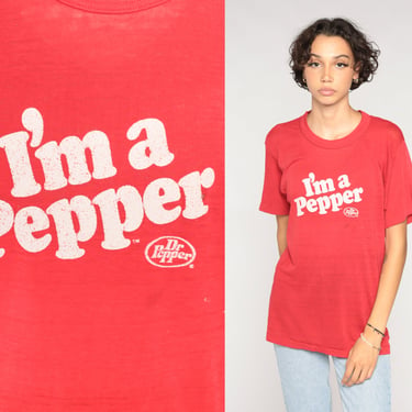 Vintage Dr Pepper Shirt 80s Graphic Tee I'm a Pepper Thin Soda Pop Drink Logo T-Shirt Nostalgia Tshirt Single Stitch Red 1980s Soft Medium 