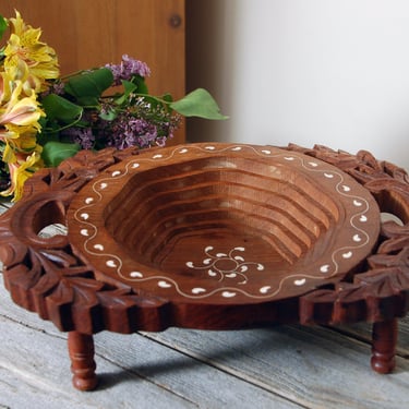 Vintage collapsible wooden bowl / wood bowl / spiral cut wooden folding basket / carved wood bowl with handles / collapsible wood basket 