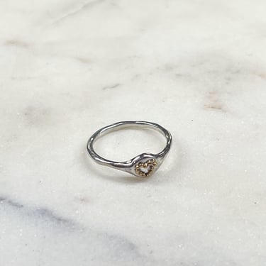 Sonja Fries |  Sterling Silver Ring with 14k Gold Heart Beads