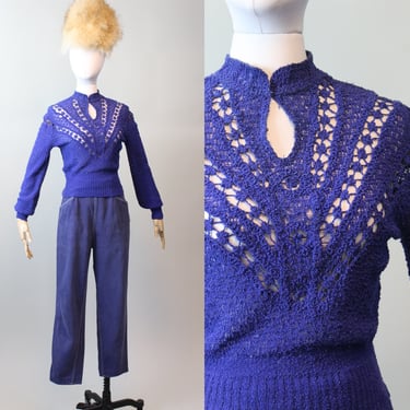 1940s SYNDERKNIT blue knit sweater xs | new spring 