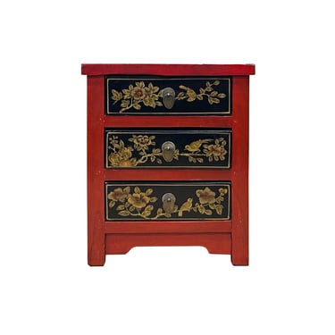 Distressed Red Black 3 Drawers Golden Graphic End Table Nightstand ws4607E 