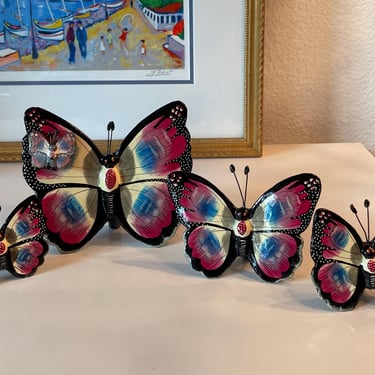 Ceramic Butterflies Handmade Hand Painted Vintage Stands Set of 4 | 4 Butterflies Ceramic Pottery Handmade 