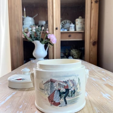 Beautiful vintage French ironstone head  jam jar with lid 
