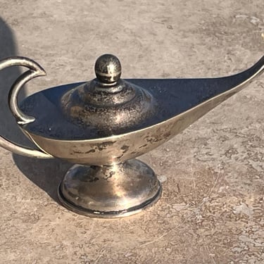 Vintage Mexican Sterling Silver Genie Oil Lamp / Man Cave Cigar Lighter c. 1960's 