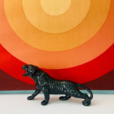 Vintage Black Ceramic Tiger / Mid century Black Panther/ Tiger / Vintage Decor / 50s Black Gloss Ceramic Figurine 