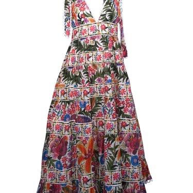 Farm - White w/ Multicolor Floral Print Tiered Maxi Dress Sz S