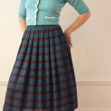 1980s Ungaro Solo Donna Light Wool Challis Striped Skirt 