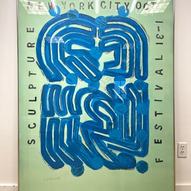 Chryssa art new york city sculpture festival 1967 framed promo poster XL 60.25” mid century 