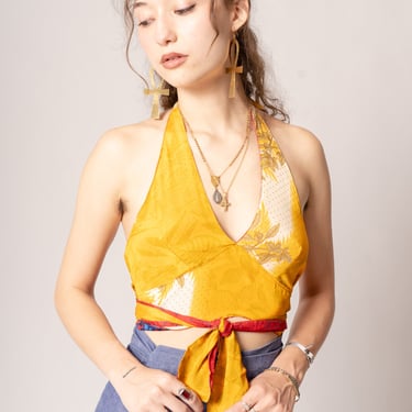 Yellow & Red Reversible Silk Sari Halter