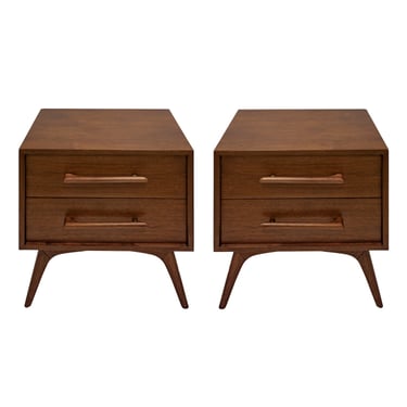 Pair of Clean Line Bedside Tables in Walnut 1960s