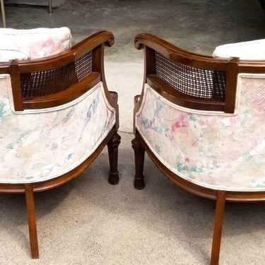 PAIR MCM Barrel Back Chairs, Vintage Cane Chairs, Louis XV Style Chairs, Hollywood Regency, Home Decor Pair of 2 Chairs 