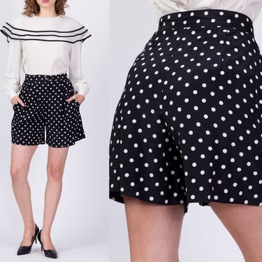 90s Black & White Polka Dot Pleated Shorts - Small, 26.5