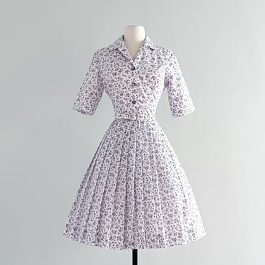Adorable Early 1960's Violet Rose Printed Shirt Dress  / Sz S
