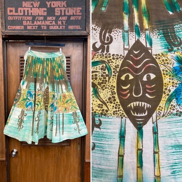 Vintage 1950’s Atomic Tiki Tribal Mask Cotton Rockabilly Mexican Wrap Circle Skirt, Rockabilly, Circle Skirt, Wrap Skirt, Tiki, Mask, Tribal 