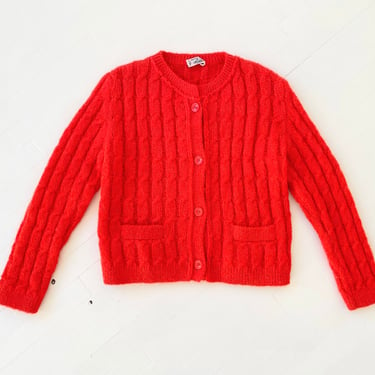 1960s Sonia Rykiel Blaze Orange Wool Cable Knit Cardigan 
