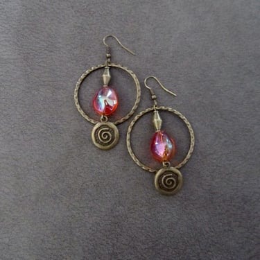 Bronze and orange glass hoop earrings 