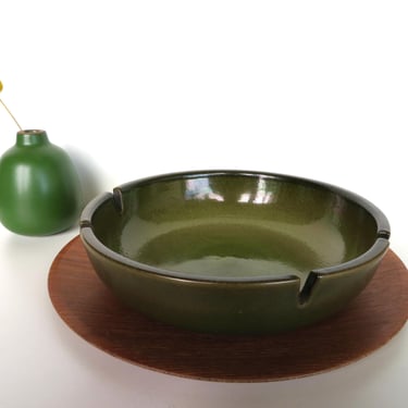 Vintage Heath Ceramics Large 8 1/2 inch Ashtray, Cigarette or Cigar Ashtray In Olive Green, Edith Heath Ceramics 