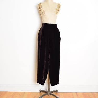 vintage 90s pants dark brown velvet high waisted rayon silk trousers M clothing 