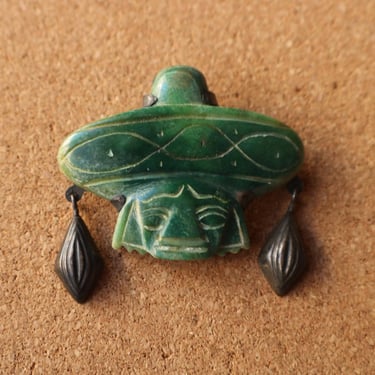 Vintage Mexican Brooch / Carved Face Brooch / Southwest Jewelry 