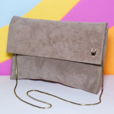 Vintage 1970s Brown Suede Envelope Handbag 