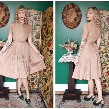 1950s Dress // Cocoa Cotton Shirtwaist Dress // vintage 50s dress 