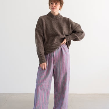 Vintage 26-38 Waist Stripe Flannel Drawstring Easy Pant | Purple Blue Red White High Waist Holiday Cotton Pajama Pants | FL044 