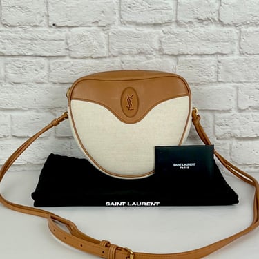 Saint Laurent Monogram Coeur Canvas & Leather Crossbody Bag, Cream/Tan