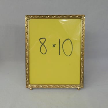Vintage Picture Frame - Goldtone Metal w/ Little Metal Ball Feet - Unusual Edge Design, Tabletop Only - 8
