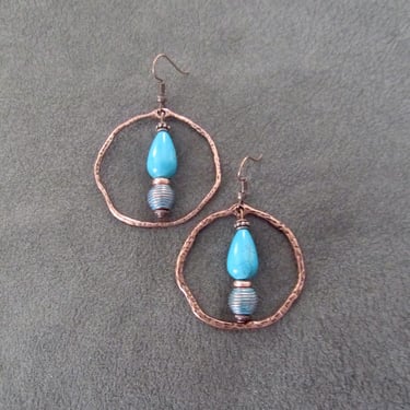 Patina copper and howlite hoop earrings 22 