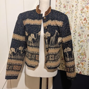 Unique Safari Elephants and Giraffes Tapestry Blazer Jacket 