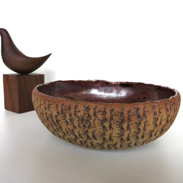 Vintage Cel Studio Pottery Bowl, Oregon Artist Signed Textural Pottery By Clyde and Elizabeth Wright, Brutalist Pottery 