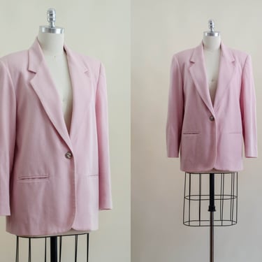 pink wool jacket | 80s 90s plus size vintage blush pastel pink oversized wool blazer coat 