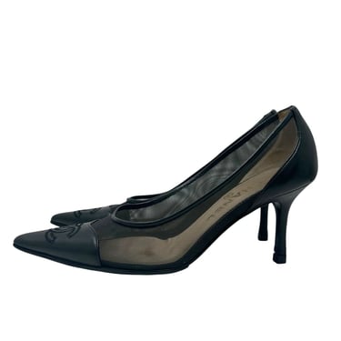 Chanel Black Mesh Logo Slingback Heels