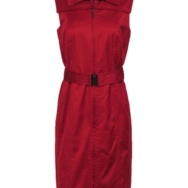 Akris Punto - Red Cotton Vest-Style Belted Zip-Up Dress Sz 8