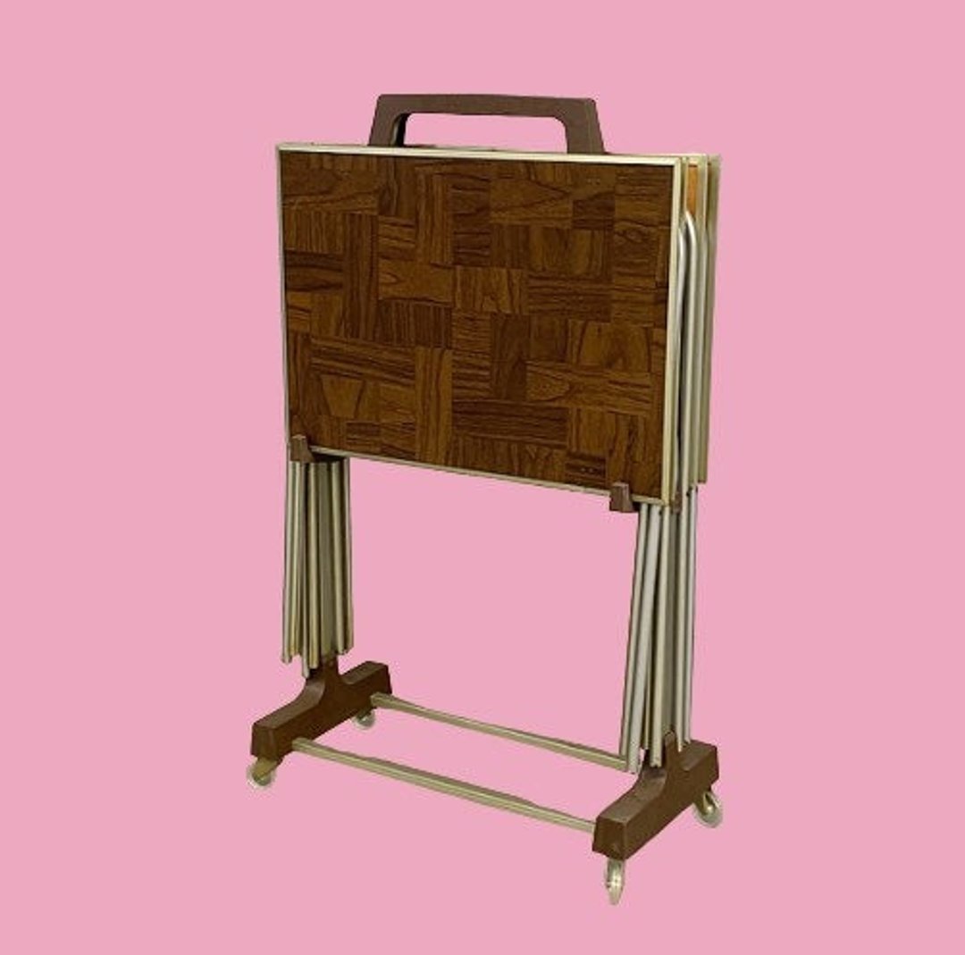 Vintage TV Tray Set Retro 1960s Mid Century Modern + 4 Folding