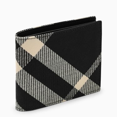 Burberry Black/White Check Fabric Bi-Fold Wallet Men