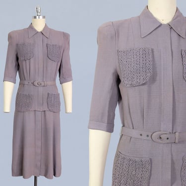 1930s Dress / 30s 40s Cusp Lilac Two Piece Dress Suit / Dress and Jacket Set As Is 