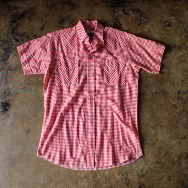 Men's Red Gingham Shirt / Vintage Western Short Sleeve/ Medium Top 