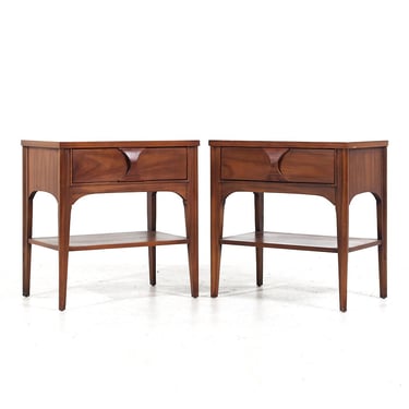 Kent Coffey Perspecta Mid Century Walnut and Rosewood Nightstands - Pair - mcm 