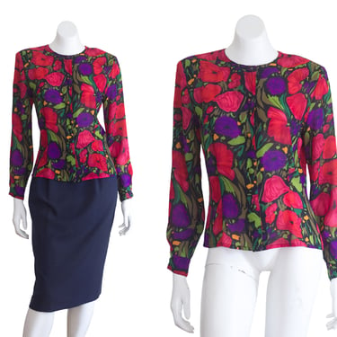 1990s vibrant floral print blouse 