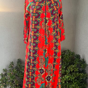 Vintage 70s kaftan maxi dress mod orange print sz XS/S. 