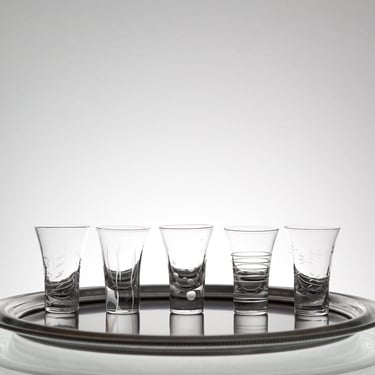 Shot glass cut glass frosted detail set of 5, anniversary gift, graduation gift, shot glasses, vintage barware, vtg bar cart 