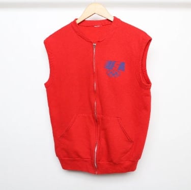 vintage 1984 red & blue LA summer hoops sleeveless zipper sweatshirt -- size small 